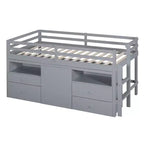 Lit mi-hauteur simple pour enfants, lit mezzanine simple en bois avec tiroirs de rangement, armoire et étagères inférieurs