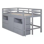 Lit mi-hauteur simple pour enfants, lit mezzanine simple en bois avec tiroirs de rangement, armoire et étagères inférieurs