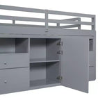 Lit mi-hauteur simple pour enfants, lit mezzanine simple en bois avec tiroirs de rangement, armoire et étagères inférieurs
