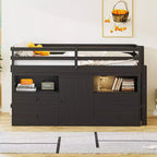 Lit mi-hauteur simple pour enfants, lit mezzanine simple en bois avec tiroirs de rangement, armoire et étagères inférieurs