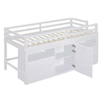 Lit mi-hauteur simple pour enfants, lit mezzanine simple en bois avec tiroirs de rangement, armoire et étagères inférieurs