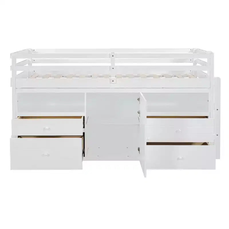 Lit mi-hauteur simple pour enfants, lit mezzanine simple en bois avec tiroirs de rangement, armoire et étagères inférieurs
