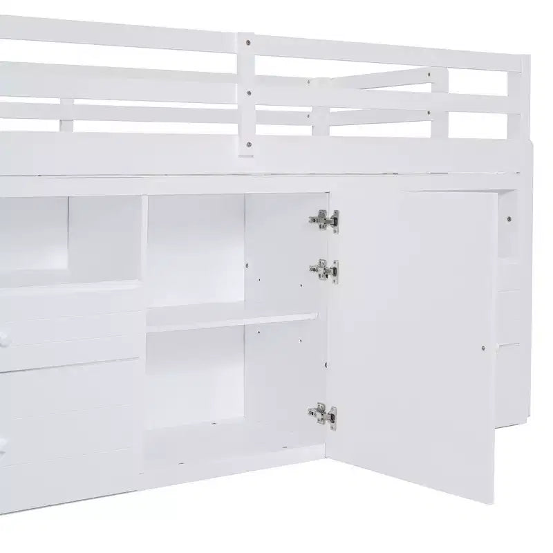 Lit mi-hauteur simple pour enfants, lit mezzanine simple en bois avec tiroirs de rangement, armoire et étagères inférieurs