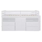Lit mi-hauteur simple pour enfants, lit mezzanine simple en bois avec tiroirs de rangement, armoire et étagères inférieurs