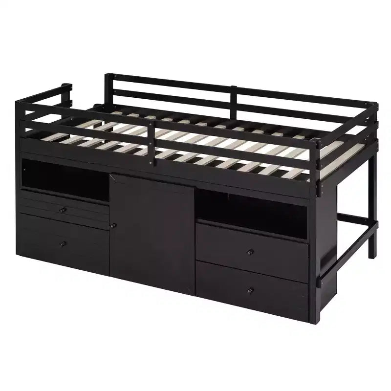 Lit mi-hauteur simple pour enfants, lit mezzanine simple en bois avec tiroirs de rangement, armoire et étagères inférieurs