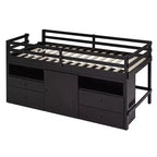 Lit mi-hauteur simple pour enfants, lit mezzanine simple en bois avec tiroirs de rangement, armoire et étagères inférieurs