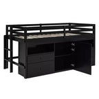 Lit mi-hauteur simple pour enfants, lit mezzanine simple en bois avec tiroirs de rangement, armoire et étagères inférieurs