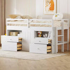 Lit mi-hauteur simple pour enfants, lit mezzanine simple en bois avec tiroirs de rangement, armoire et étagères inférieurs