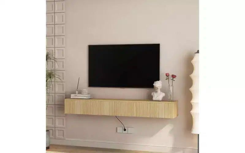 68.8 Meuble TV Flottant Mural avec 16 LED Couleurs, Meuble TV Moderne 69, Meuble TV Flottant, Centre de Divertissement pour TV 55 60 65 Pouces, Bois