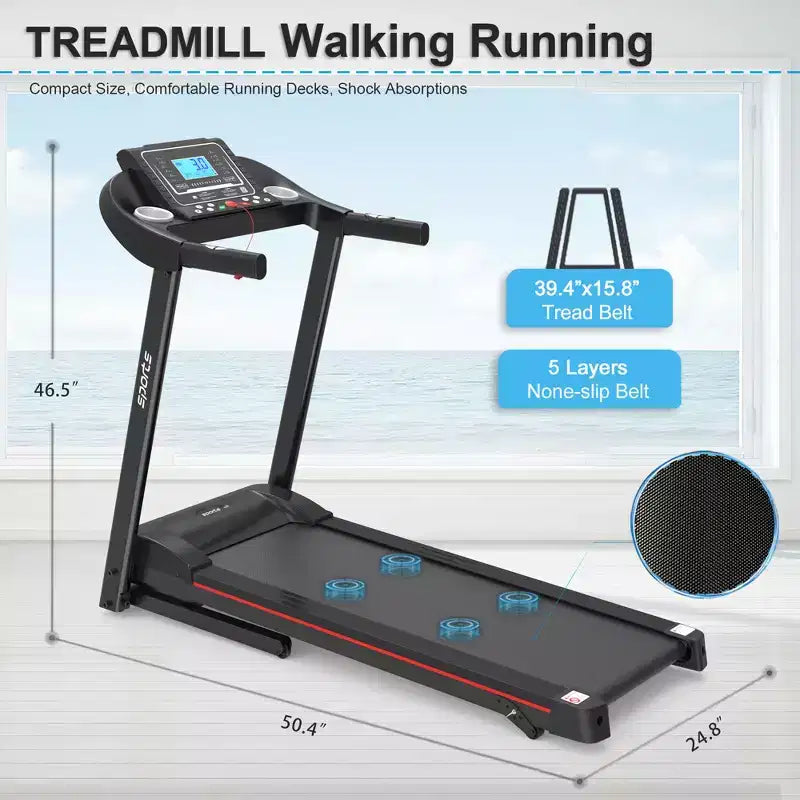 Tapis de course pliable avec inclinaison manuelle, 5 écrans et capacité de 113 kg