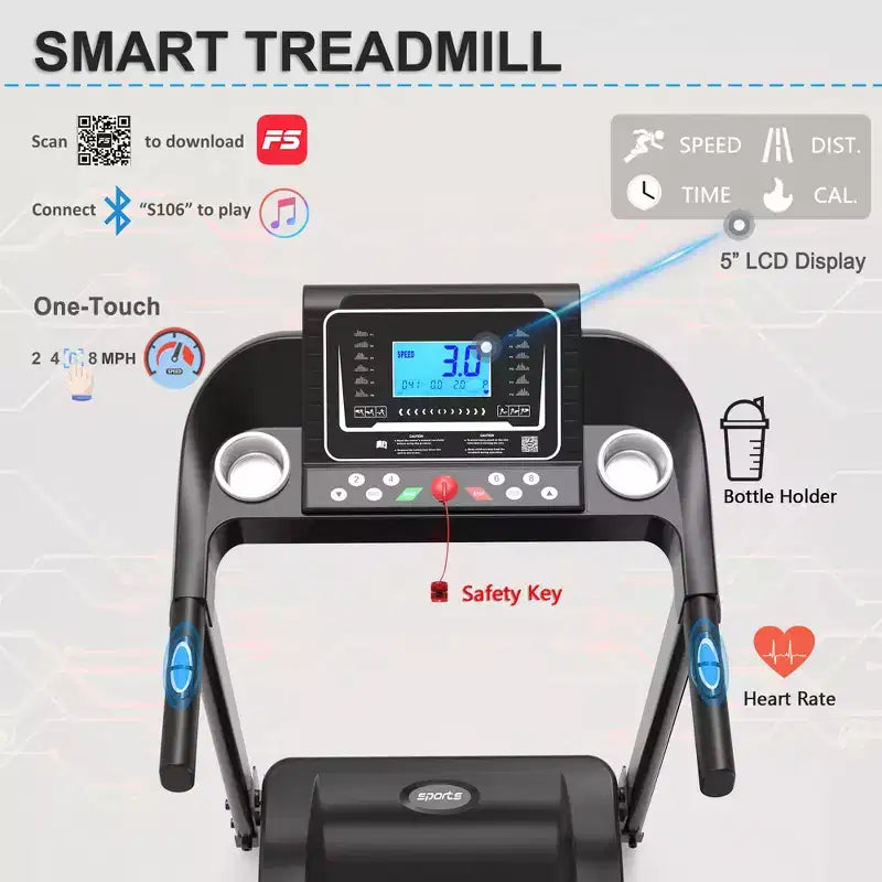 Tapis de course pliable avec inclinaison manuelle, 5 écrans et capacité de 113 kg