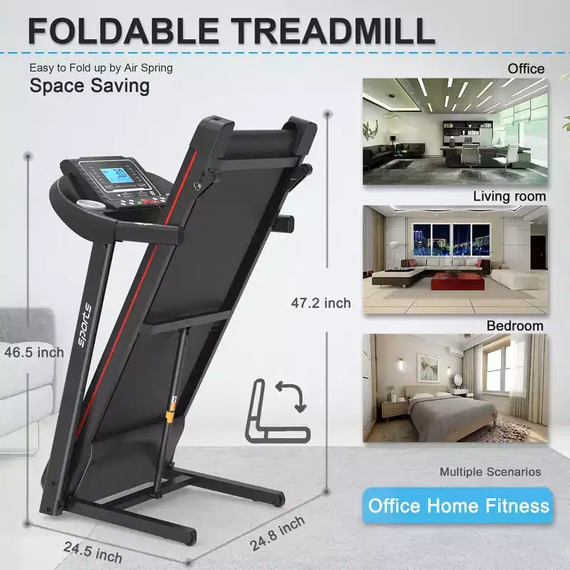 Tapis de course pliable avec inclinaison manuelle, 5 écrans et capacité de 113 kg