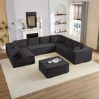 Canapé modulaire en velours côtelé Mjkone 141'' de profondeur, canapé moderne 8 places en forme de U avec pouf mobile