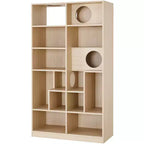 2-en-1 Bibliothèque Maison de chat Arbre à chat Vitrine Cache-litière pour chat Étagère d'escalade Bibliothèque Étagère de rangement, Naturel - ModernLuxe