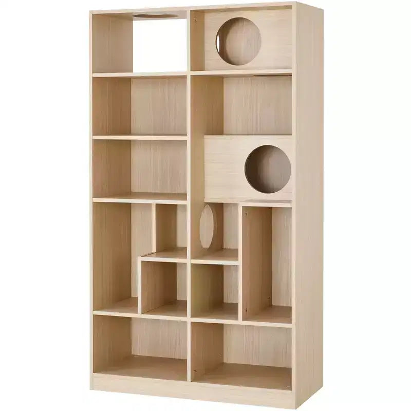 2-en-1 Bibliothèque Maison de chat Arbre à chat Vitrine Cache-litière pour chat Étagère d'escalade Bibliothèque Étagère de rangement, Naturel - ModernLuxe