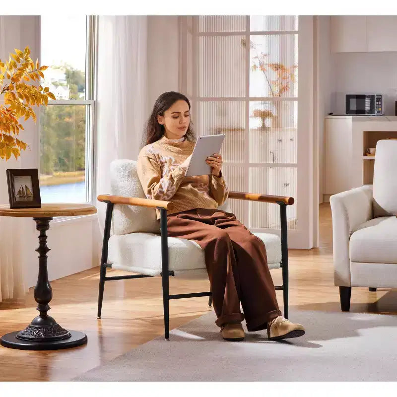 Yaheetech Fauteuil d'appoint du milieu du siècle Fauteuil de lecture avec cadre en métal pour salon, chambre à coucher