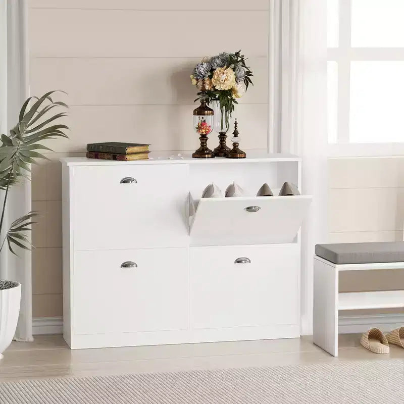 MAYEERTY Meuble à chaussures étroit et dissimulé avec 4 tiroirs pour couloir Blanc