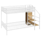 Lit superposé métallique double sur grand format avec escalier de rangement, cadre de lit en acier robuste avec étagères et armoire ouverte pour adolescents et adultes