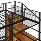 Lit superposé métallique double sur grand format avec escalier de rangement, cadre de lit en acier robuste avec étagères et armoire ouverte pour adolescents et adultes