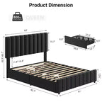 Cadre de lit King Size avec rembourrage, sommier tapissier avec tiroirs de rangement, tête de lit réglable en hauteur, facile à assembler