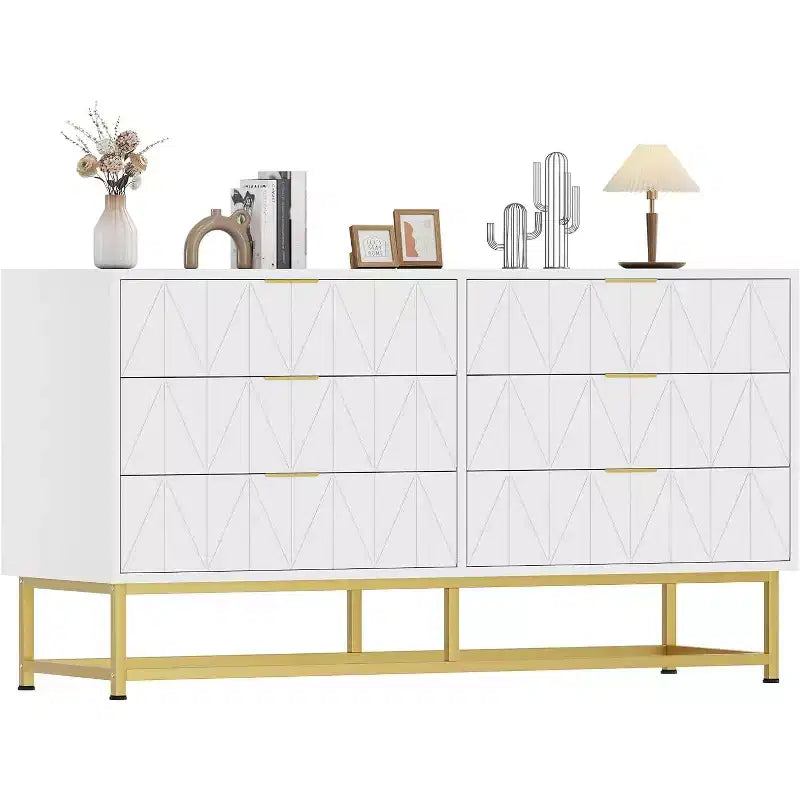 Commode en bois pour chambre à coucher, large commode à 6 tiroirs, grande unité de rangement en tour, organisateur de placard pour salon, couloir