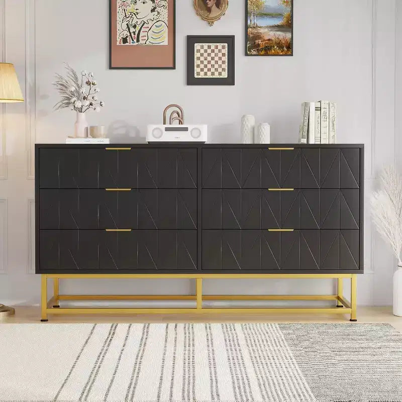Commode en bois pour chambre à coucher, large commode à 6 tiroirs, grande unité de rangement en tour, organisateur de placard pour salon, couloir