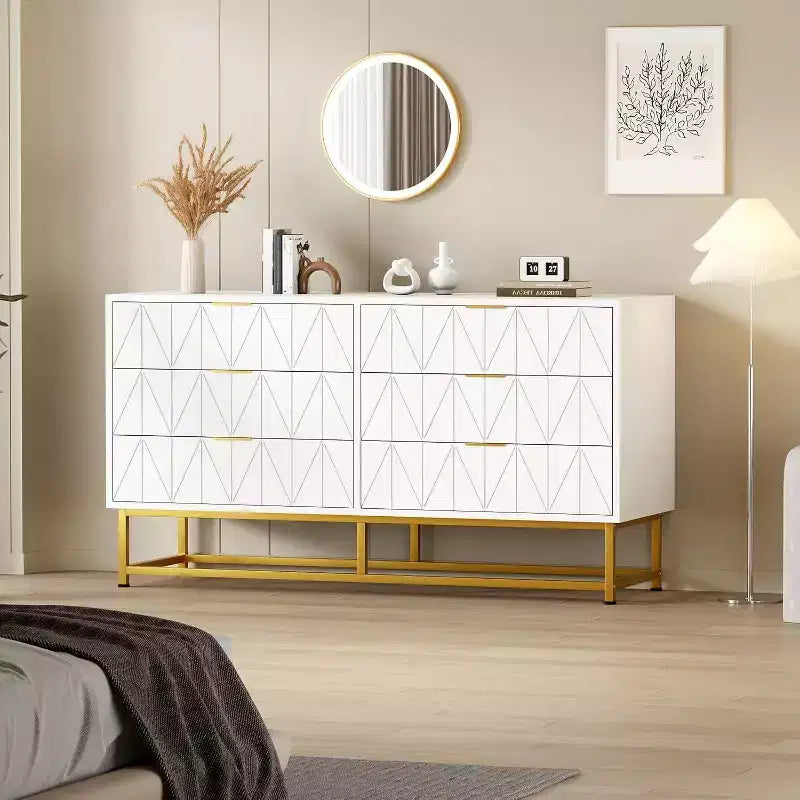 Commode en bois pour chambre à coucher, large commode à 6 tiroirs, grande unité de rangement en tour, organisateur de placard pour salon, couloir