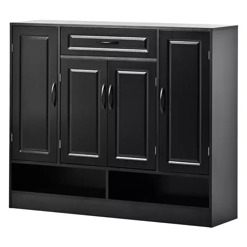 Meuble à chaussures Okak, Meuble de rangement avec 4 portes, 1 tiroir et étagères réglables, Meuble d'entrée pour Entrée, Salon
