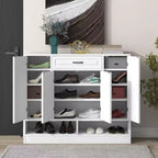 Meuble à chaussures Okak, Meuble de rangement avec 4 portes, 1 tiroir et étagères réglables, Meuble d'entrée pour Entrée, Salon