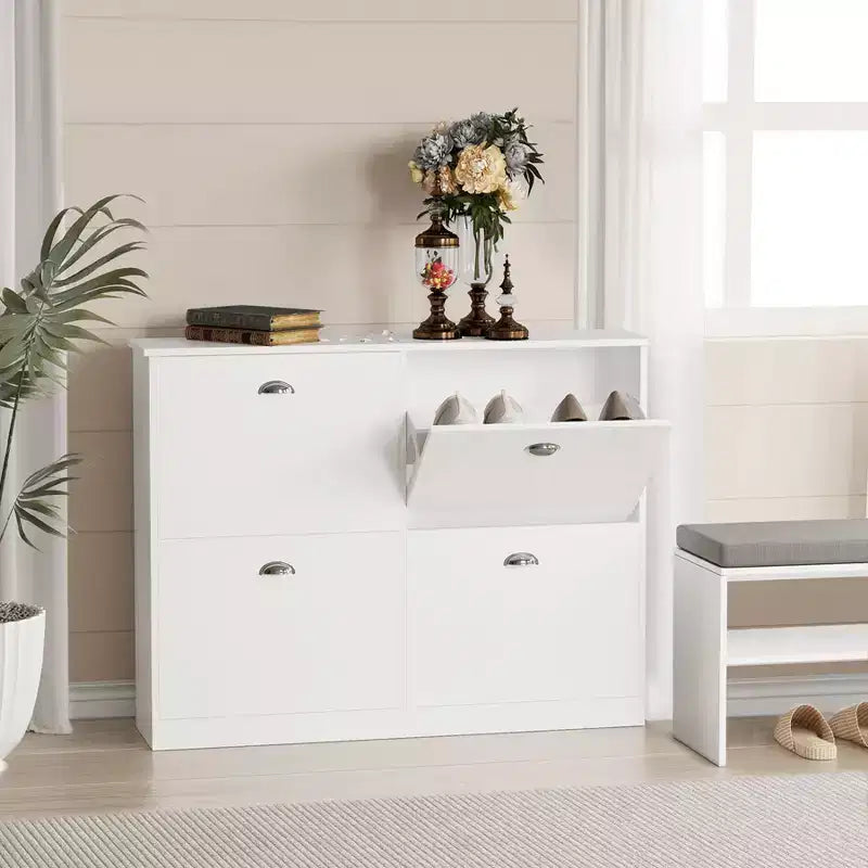 Meuble à chaussures Okak, porte-chaussures étroit avec 4 tiroirs et poignée métallique, rangement à chaussures pour entrée, foyer, couloir, chambre à coucher