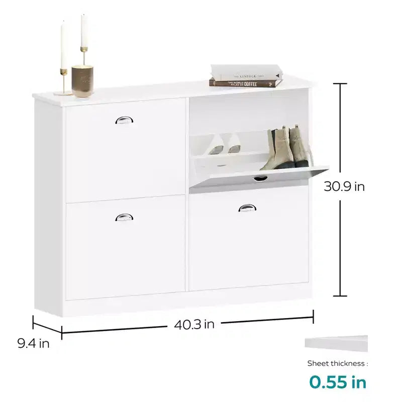 Meuble à chaussures Okak, porte-chaussures étroit avec 4 tiroirs et poignée métallique, rangement à chaussures pour entrée, foyer, couloir, chambre à coucher