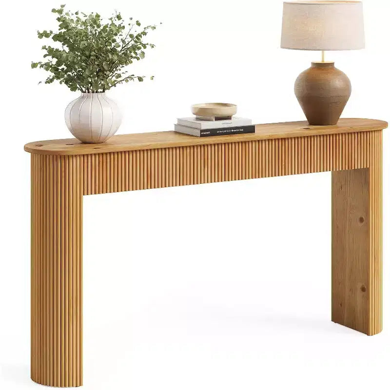 Console en bois massif Lantine, table d'entrée de 160 cm, table de canapé derrière le canapé pour salon, couloir, entrée