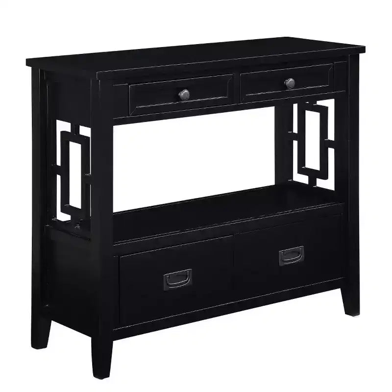 Hostack Table Console de Ferme 91 cm en Bois avec 4 Tiroirs et 1 Étagère de Rangement pour Entrée et Salon, Noir