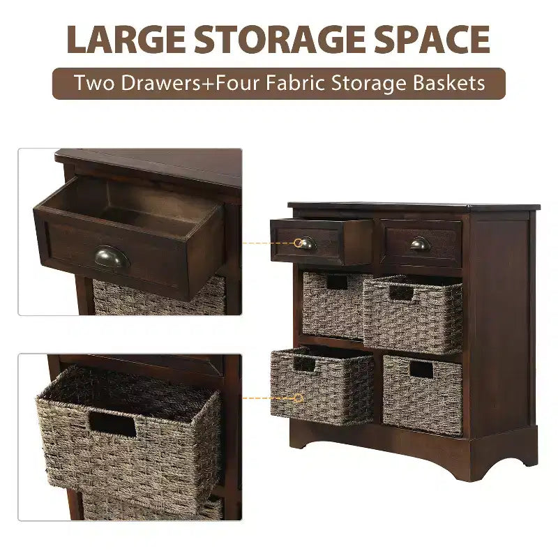 GDFStudio Elsie Meuble de rangement en bois massif avec tiroirs et paniers en rotin