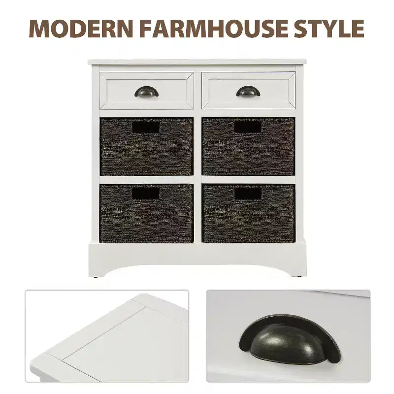 GDFStudio Elsie Meuble de rangement en bois massif avec tiroirs et paniers en rotin