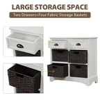 GDFStudio Elsie Meuble de rangement en bois massif avec tiroirs et paniers en rotin