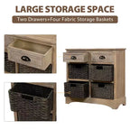 GDFStudio Elsie Meuble de rangement en bois massif avec tiroirs et paniers en rotin