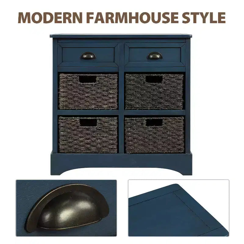 GDFStudio Elsie Meuble de rangement en bois massif avec tiroirs et paniers en rotin