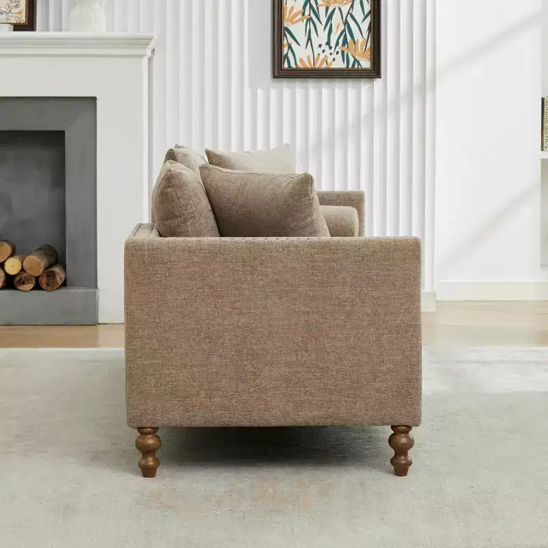 Chaise longue capitonnée en chenille Ashtabula de GDFStudio avec garniture cloutée