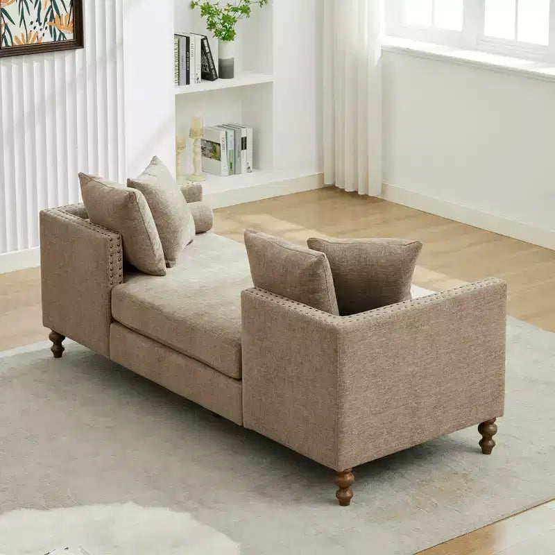 Chaise longue capitonnée en chenille Ashtabula de GDFStudio avec garniture cloutée