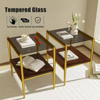 Ensemble de 3 tables basses et tables d'appoint, tables modernes en verre avec étagère de rangement en MDF et pieds en métal robustes pour le salon