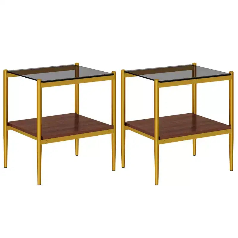 Ensemble de 3 tables basses et tables d'appoint, tables modernes en verre avec étagère de rangement en MDF et pieds en métal robustes pour le salon