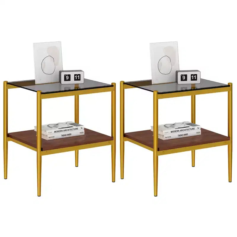 Ensemble de 3 tables basses et tables d'appoint, tables modernes en verre avec étagère de rangement en MDF et pieds en métal robustes pour le salon