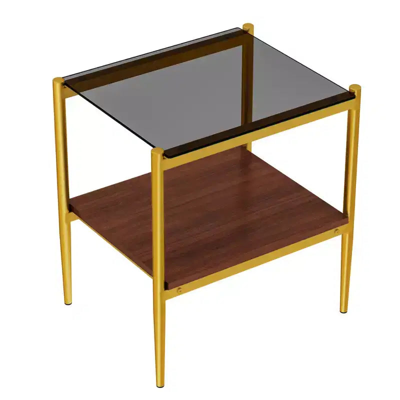 Ensemble de 3 tables basses et tables d'appoint, tables modernes en verre avec étagère de rangement en MDF et pieds en métal robustes pour le salon