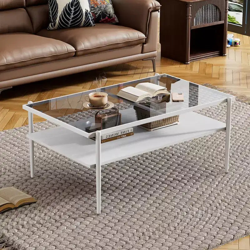 Ensemble de 3 tables basses et tables d'appoint, tables modernes en verre avec étagère de rangement en MDF et pieds en métal robustes pour le salon