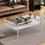 Ensemble de 3 tables basses et tables d'appoint, tables modernes en verre avec étagère de rangement en MDF et pieds en métal robustes pour le salon