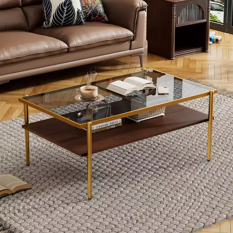 Ensemble de 3 tables basses et tables d'appoint, tables modernes en verre avec étagère de rangement en MDF et pieds en métal robustes pour le salon