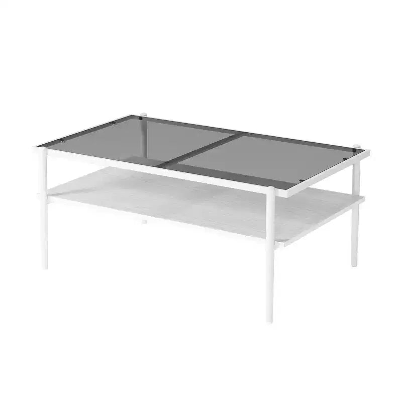Ensemble de 3 tables basses et tables d'appoint, tables modernes en verre avec étagère de rangement en MDF et pieds en métal robustes pour le salon