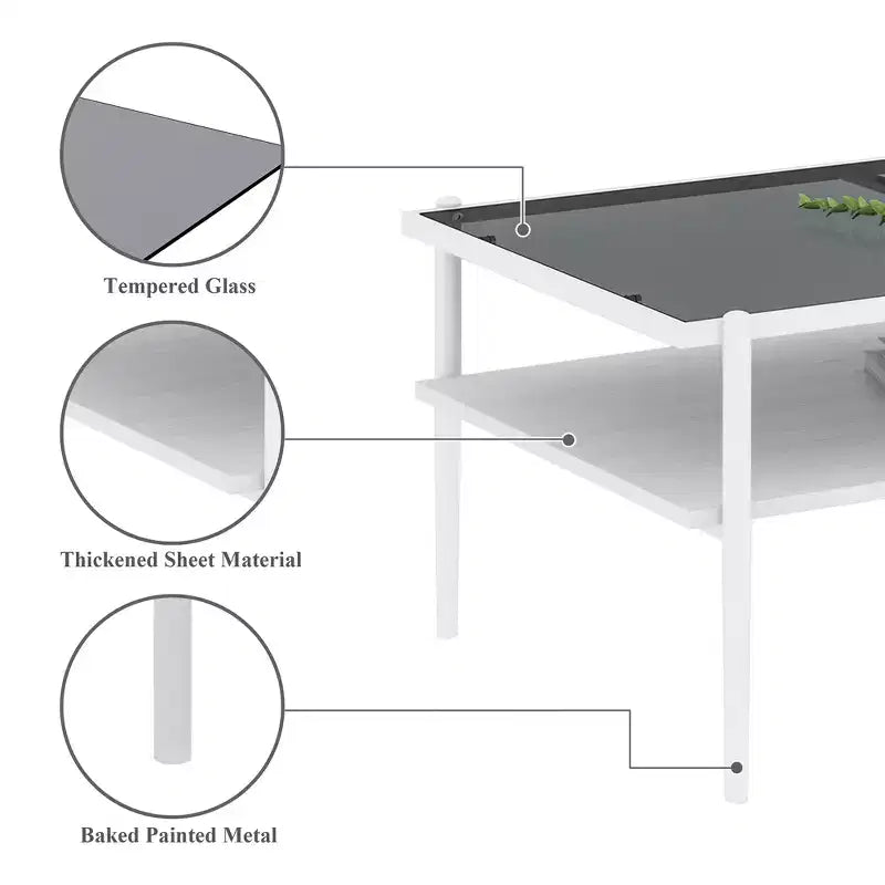 Ensemble de 3 tables basses et tables d'appoint, tables modernes en verre avec étagère de rangement en MDF et pieds en métal robustes pour le salon