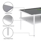 Ensemble de 3 tables basses et tables d'appoint, tables modernes en verre avec étagère de rangement en MDF et pieds en métal robustes pour le salon